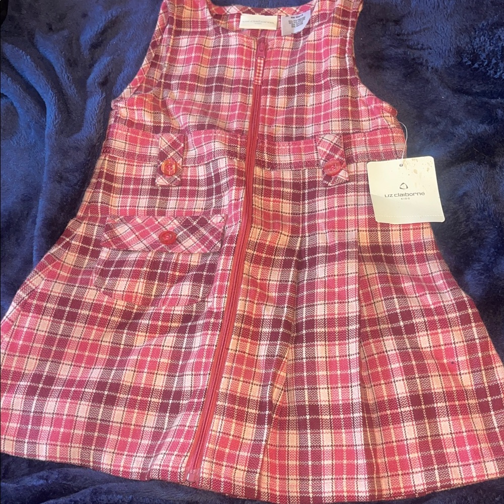 Liz Claiborne Pink Plaid Zip-Front Girls Casual Dress